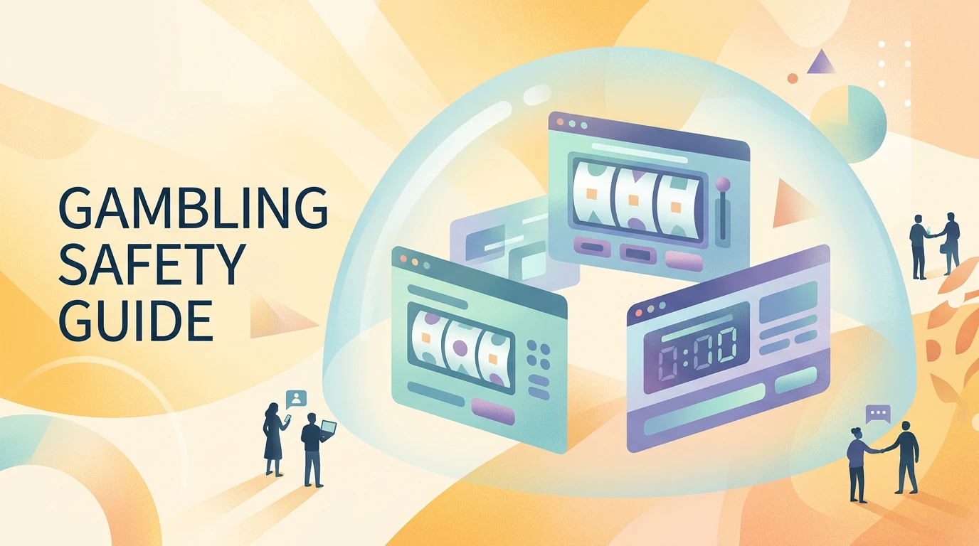 Calm illustration of a protective boundary around online gambling screens